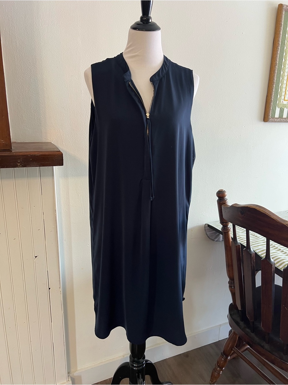 Gibson Latimer Navy Sleeveless Zip-Front Midi Dress